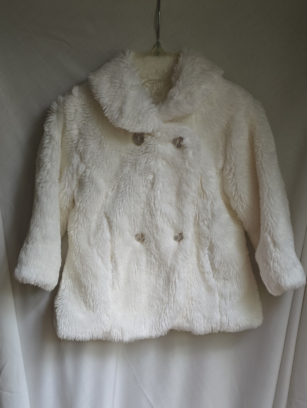 Le Top Cream Plush Double-Breasted Kids Pea Coat